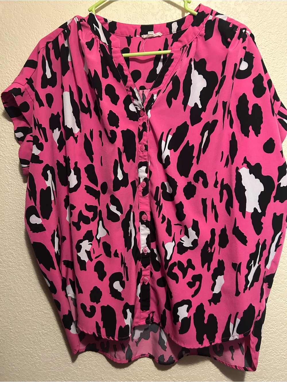 JODIFL Pink Black and White Animal Print Button-Front Blouse